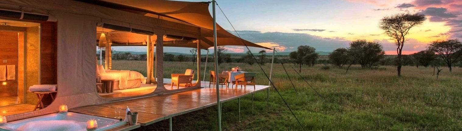 Luxury tented safari camp overlooking Tanzanian wilderness