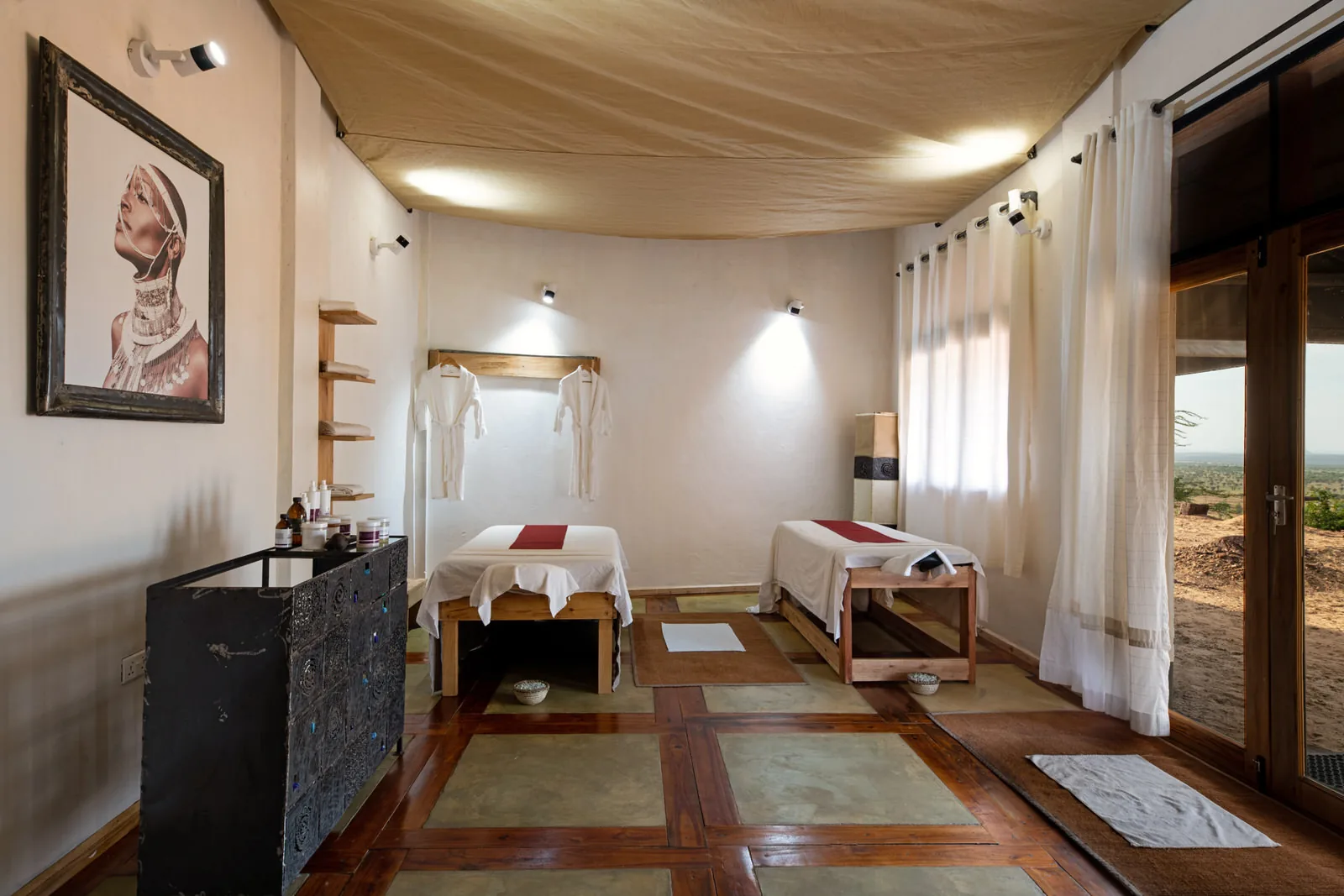Spa room with two massage tables