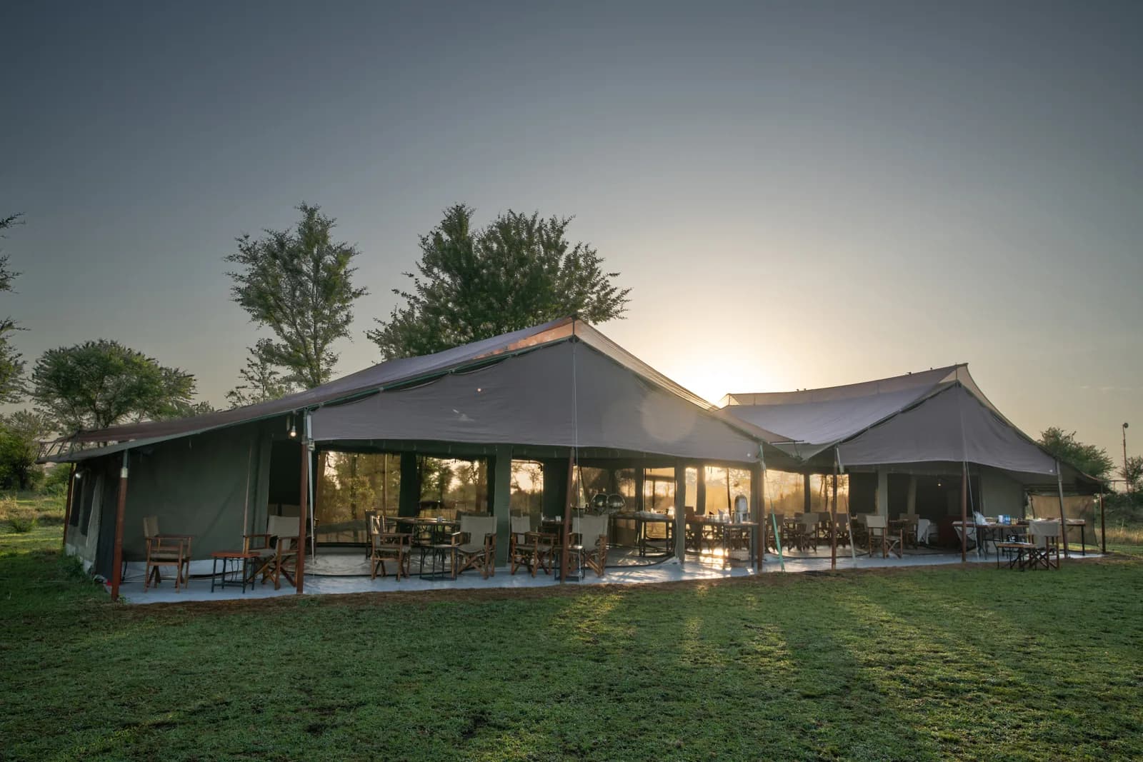 The main dining tent at sunset